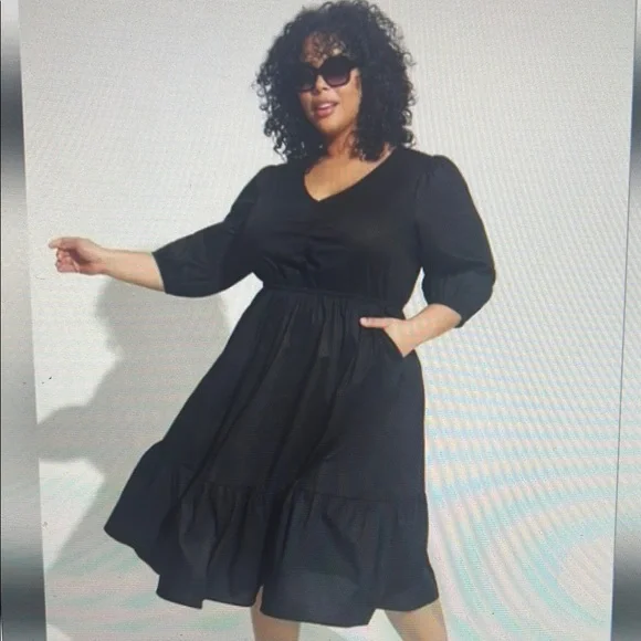 Torrid 5 Poplin Midi Tiered Dress Black Cotton NWT - Picture 1 of 6